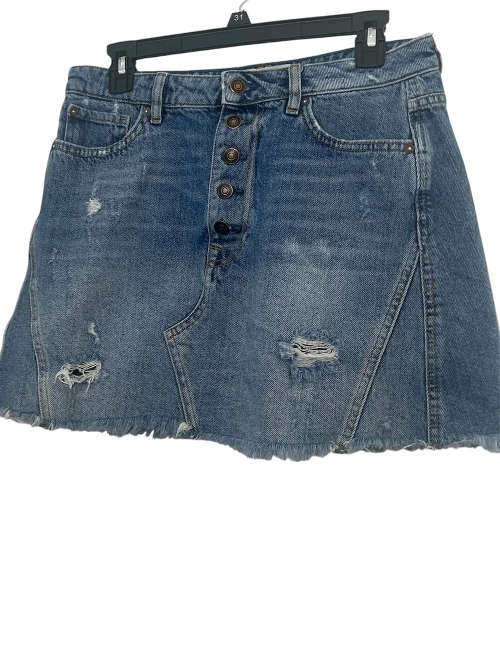 We the Free Distressed Denim Mini button fly Skirt Size 30